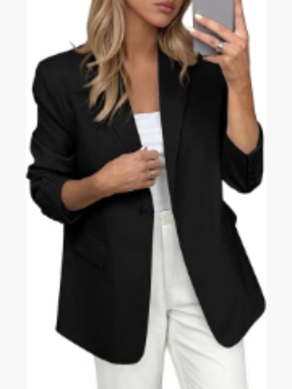 Open Front Long Sleeve Blazer with Notch Collar and Pockets